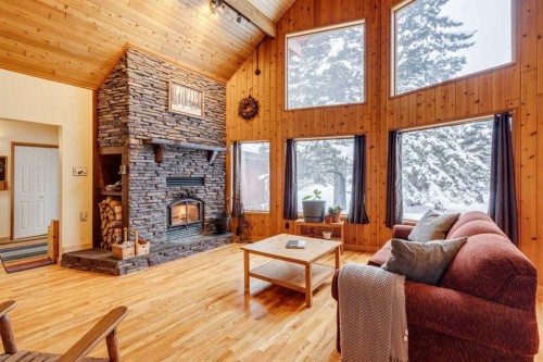51 Manyhorses Drive, Rural Rocky View County, AB - Indoor Photo Showing Living Room With Fireplace