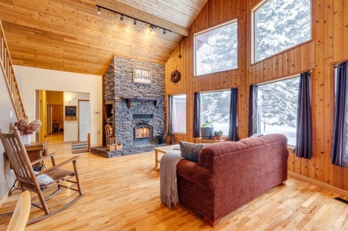 51 Manyhorses Drive, Rural Rocky View County, AB - Indoor Photo Showing Living Room With Fireplace