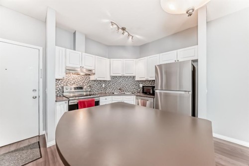 209-1000 Applevillage Court Se, Calgary, AB - Indoor Photo Showing Kitchen With Stainless Steel Kitchen