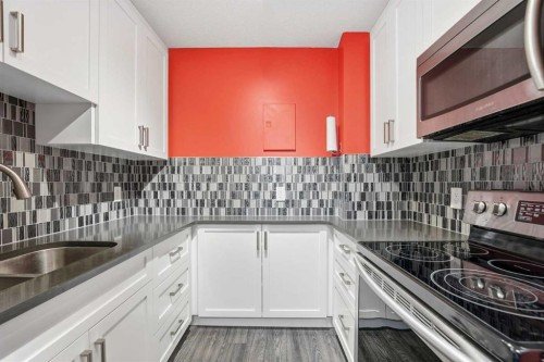707-4944 Dalton Drive Nw, Calgary, AB - Indoor Photo Showing Kitchen With Double Sink