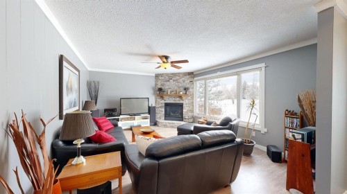 5313 50 Street, Stavely, AB - Indoor Photo Showing Living Room With Fireplace