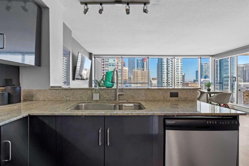 1602-188 15 Avenue Sw, Calgary, AB - Indoor Photo Showing Kitchen With Double Sink