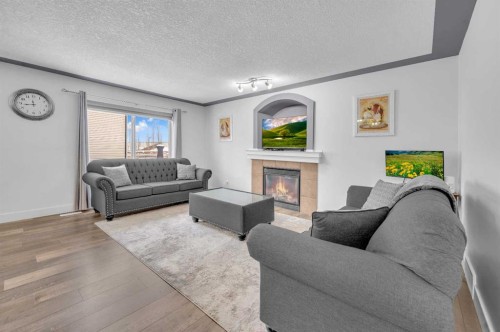 105 Covemeadow Bay Ne, Calgary, AB - Indoor Photo Showing Living Room With Fireplace