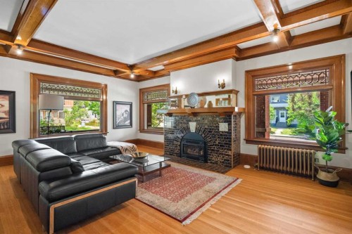 1933 5 Street Sw, Calgary, AB - Indoor Photo Showing Living Room With Fireplace