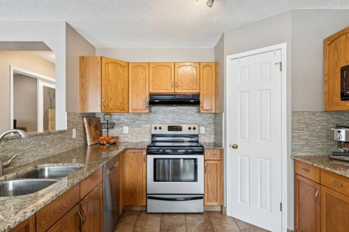 33 River Rock Crescent Se, Calgary, AB - Indoor Photo Showing Kitchen With Double Sink