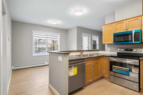 115-1414 17 Street Se, Calgary, AB - Indoor Photo Showing Kitchen With Stainless Steel Kitchen With Double Sink