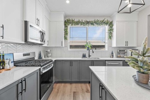 136 Dawson Drive, Chestermere, AB - Indoor Photo Showing Kitchen With Upgraded Kitchen