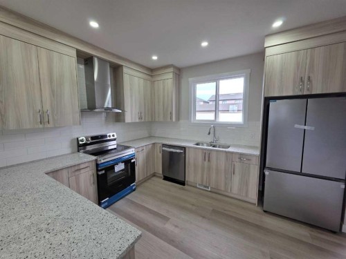 156 Belvedere Park Se, Calgary, AB - Indoor Photo Showing Kitchen With Stainless Steel Kitchen With Double Sink