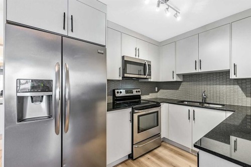 1-67 West Coach Manor Sw, Calgary, AB - Indoor Photo Showing Kitchen With Double Sink With Upgraded Kitchen