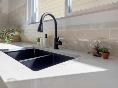 966 Berkley Drive Nw, Calgary, AB - Indoor Photo Showing Kitchen With Double Sink