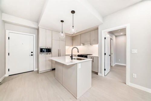 206-8375 Broadcast Avenue Sw, Calgary, AB - Indoor Photo Showing Kitchen With Upgraded Kitchen
