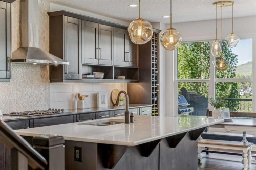 50 Riviera View, Cochrane, AB - Indoor Photo Showing Kitchen With Double Sink With Upgraded Kitchen