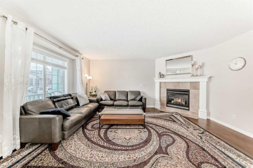 206 Evansmeade Close Nw, Calgary, AB - Indoor Photo Showing Living Room With Fireplace