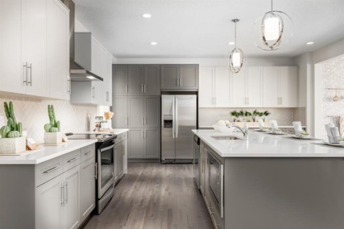 63 Creekside Path Sw, Calgary, AB - Indoor Photo Showing Kitchen With Upgraded Kitchen