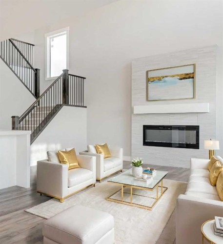 33 Heritage Park, Cochrane, AB - Indoor Photo Showing Living Room With Fireplace