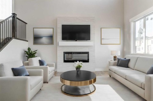 33 Heritage Park, Cochrane, AB - Indoor Photo Showing Living Room With Fireplace