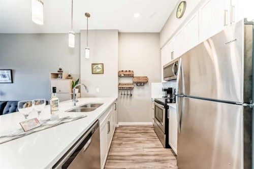 413-20 Mahogany Mews Se, Calgary, AB - Indoor Photo Showing Kitchen With Double Sink With Upgraded Kitchen