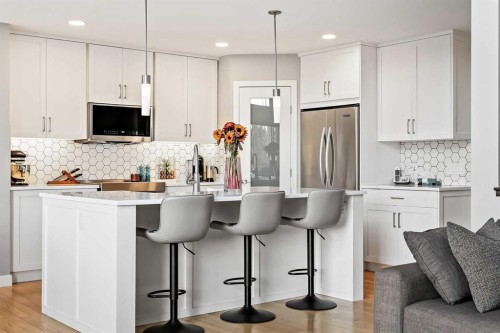 92 Cranwell Green Se, Calgary, AB - Indoor Photo Showing Kitchen With Stainless Steel Kitchen With Upgraded Kitchen