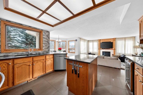 36 Edgevalley Place Nw, Calgary, AB - Indoor Photo Showing Kitchen With Fireplace With Double Sink