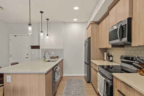 2201-33 Carringham Gate Nw, Calgary, AB - Indoor Photo Showing Kitchen With Stainless Steel Kitchen With Upgraded Kitchen