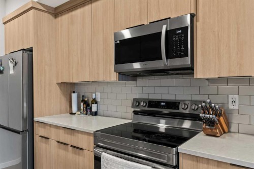 2201-33 Carringham Gate Nw, Calgary, AB - Indoor Photo Showing Kitchen With Stainless Steel Kitchen With Upgraded Kitchen