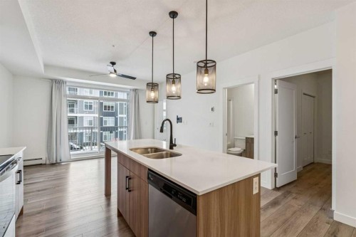 203-500 Auburn Meadows Common Se, Calgary, AB - Indoor Photo Showing Kitchen With Double Sink With Upgraded Kitchen
