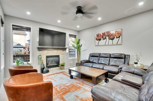 124 Skyview Shores Road Ne, Calgary, AB - Indoor Photo Showing Living Room With Fireplace