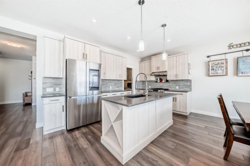 69 Sundown Grove, Cochrane, AB - Indoor Photo Showing Kitchen With Stainless Steel Kitchen With Upgraded Kitchen