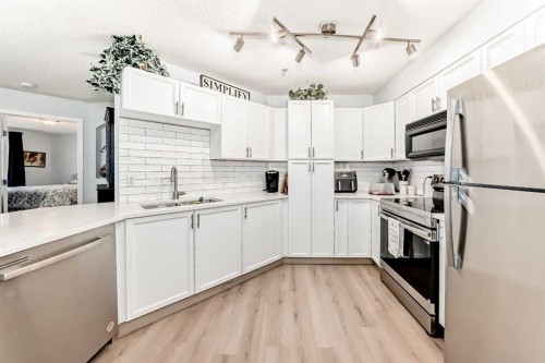 107-345 Rocky Vista Park Nw, Calgary, AB - Indoor Photo Showing Kitchen With Double Sink