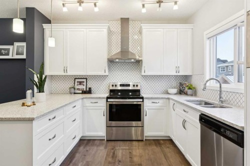 98 Magnolia Square Se, Calgary, AB - Indoor Photo Showing Kitchen With Double Sink With Upgraded Kitchen