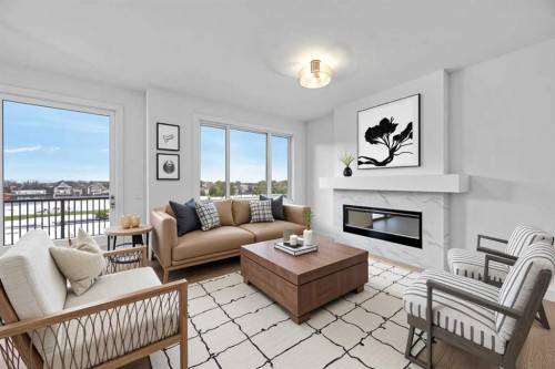 739 Langley Terrace Se, Airdrie, AB - Indoor Photo Showing Living Room With Fireplace