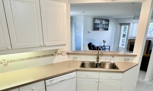 210-4507 45 Street Sw, Calgary, AB - Indoor Photo Showing Kitchen With Double Sink