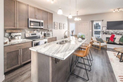 7173 Cardinal Way Sw, Edmonton, AB - Indoor Photo Showing Kitchen With Stainless Steel Kitchen With Double Sink With Upgraded Kitchen