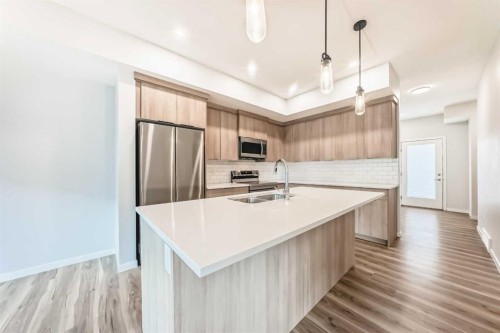 129-42 Cranbrook Gardens Se, Calgary, AB - Indoor Photo Showing Kitchen With Stainless Steel Kitchen With Double Sink With Upgraded Kitchen
