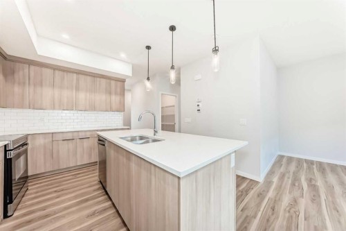 129-42 Cranbrook Gardens Se, Calgary, AB - Indoor Photo Showing Kitchen With Double Sink With Upgraded Kitchen
