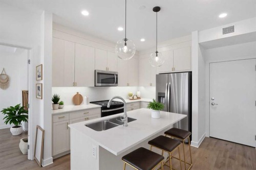 3212-6 Merganser Drive, Chestermere, AB - Indoor Photo Showing Kitchen With Stainless Steel Kitchen With Double Sink With Upgraded Kitchen