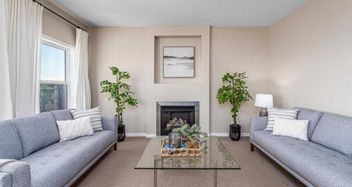 194 Kincora Glen Rise Nw, Calgary, AB - Indoor Photo Showing Living Room With Fireplace