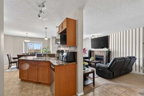 106 Saddlecrest Crescent Ne, Calgary, AB - Indoor Photo Showing Kitchen With Fireplace With Double Sink