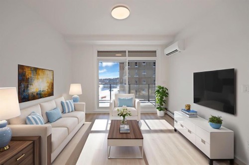 7322-1802 Mahagony Boulevard Se, Calgary, AB - Indoor Photo Showing Living Room