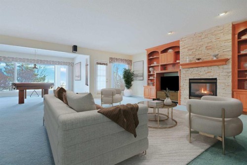 108 Hamptons Heights Nw, Calgary, AB - Indoor Photo Showing Living Room With Fireplace