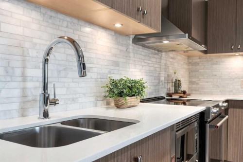 2208-930 6 Avenue Sw, Calgary, AB - Indoor Photo Showing Kitchen With Double Sink