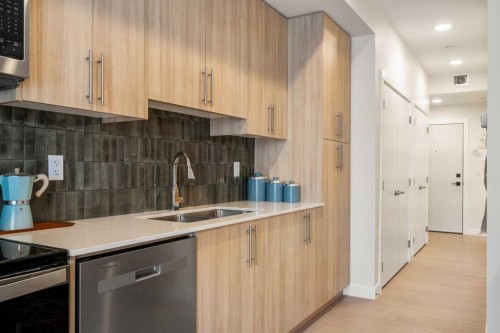 2203-9655 Bowfort Road Nw, Calgary, AB - Indoor Photo Showing Kitchen With Double Sink