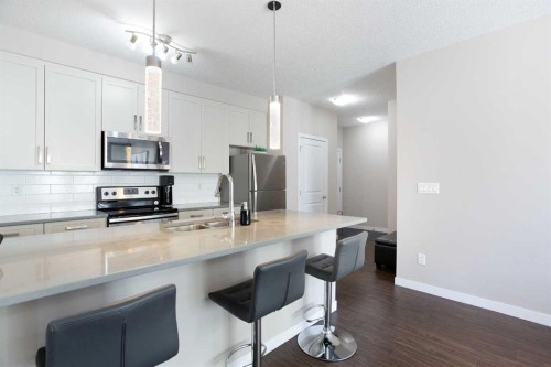 112-200 Cranfield Common Se, Calgary, AB - Indoor Photo Showing Kitchen With Double Sink With Upgraded Kitchen