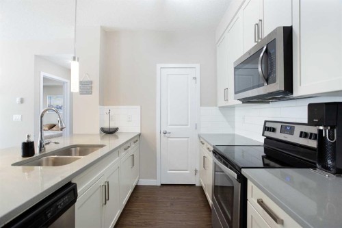 112-200 Cranfield Common Se, Calgary, AB - Indoor Photo Showing Kitchen With Double Sink With Upgraded Kitchen
