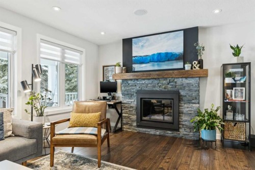 169 Braniff Crescent Sw, Calgary, AB - Indoor Photo Showing Living Room With Fireplace