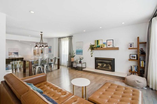 3449 Lane Crescent Sw, Calgary, AB - Indoor Photo Showing Living Room With Fireplace