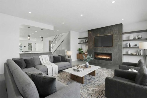 2312 Westmount Road Nw, Calgary, AB - Indoor Photo Showing Living Room With Fireplace
