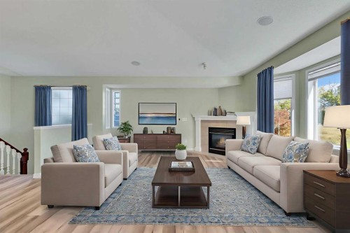 140 Valley Ridge Heights Nw, Calgary, AB - Indoor Photo Showing Living Room With Fireplace