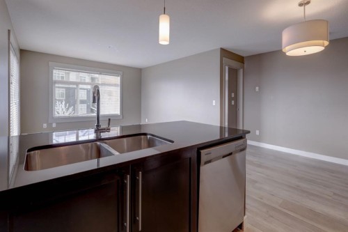 1311-155 Skyview Ranch Way Ne, Calgary, AB - Indoor Photo Showing Kitchen With Double Sink