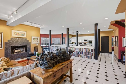 64 Patterson Mews Sw, Calgary, AB - Indoor Photo Showing Living Room With Fireplace